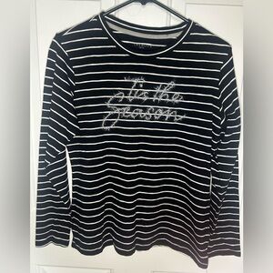Talbots Navy and White Striped Long Sleeve Top